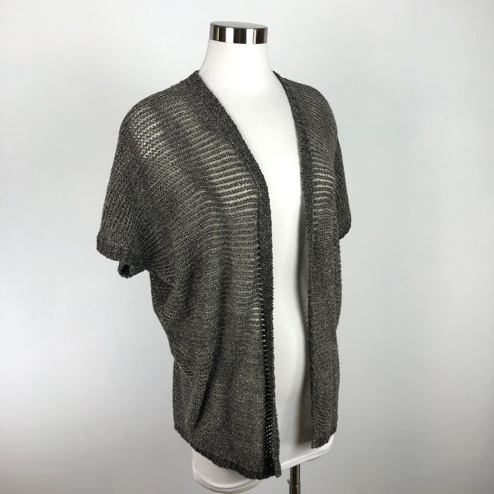 Eileen Fisher Linen Blend Metallic Italian Yarn Open Cardigan Sweater Top Size S